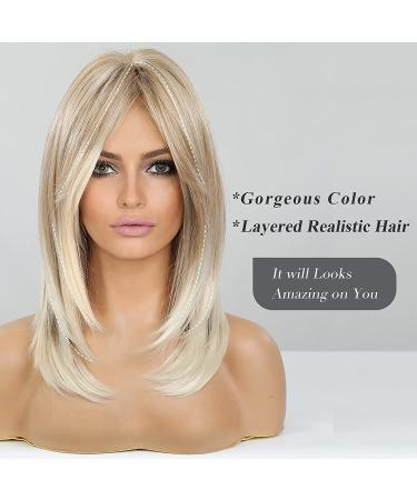 Long Layered Blonde Wig with Bangs - Synthetic Hair - Mixed Blonde - Buy Online on SooperMarket.com