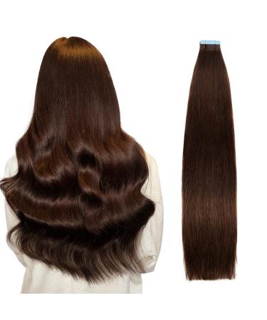 AGMITY Tape in Hair Extensions 100% Remy Human Hair Darkest Brown 20 inches 20pcs 50g/pack Invisible Straight Seamless Skin Weft Human Hair Tape in Extensions(20 inches #2 Darkest Brown) 20 inch #2 Darkest Brown