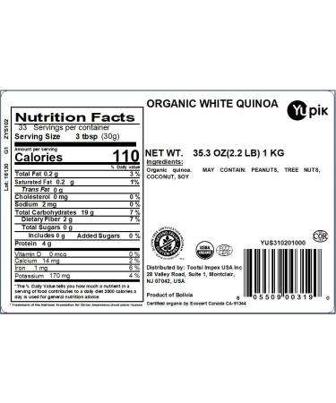 Yupik Organic White Quinoa 35.2 oz - Non-GMO, Vegan, Gluten-Free - Buy Online on SooperMarket.com