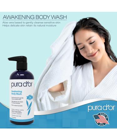 PURA D'OR Awakening Body Wash - 16oz/473ml, Aloe Vera, Chamomile, Lavender, Tea Tree, pH Balanced for Soft & Fresh Skin - All Skin Types, Men-Women - Buy Online on SooperMarket.com