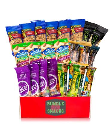 Variety Snacks Care Pack (24 Count) Healthy Snacks Care Package Grab And Go Variety Mix of Assorted Packaged Nuts Peanuts Almonds Trail Mixes Nut Bars & More For Breakfast College Work Fitness
