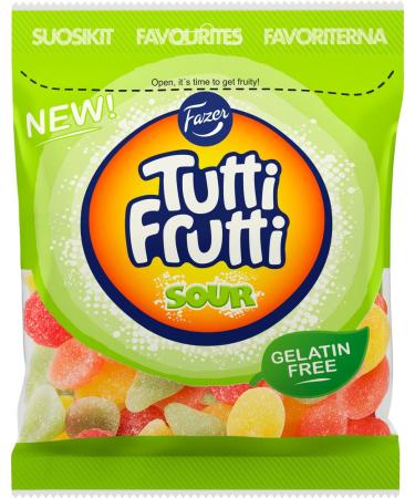 Fazer Tutti Frutti Sour - Gelatin Free - Fruity Wine Gums - Assorted - Candies - Sweets - Bag 180g