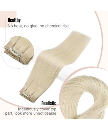 FSHINE Real Hair Clip-In Extensions - Platinblond 40cm 120g Remy 7 Pieces Invisible Clips #60 - Premium Quality Hair Extensions - Buy Online on SooperMarket.com