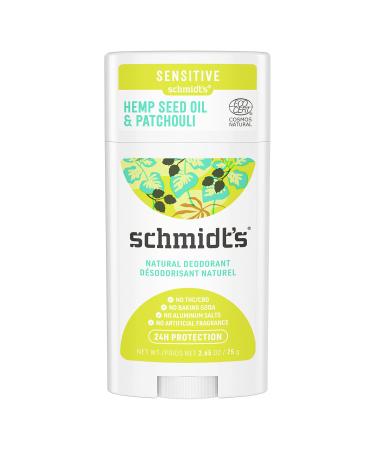 Schmidt's Aluminum Free Natural Deodorant for Women and Men Hemp Seed Oil and Patchouli for Sensitive Skin with 24 Hour Odor Protection Vegan Cruelty Free 2.65 oz Hemp Seed Oil and Patchouli 2.65 Ounce (Pack of 1)