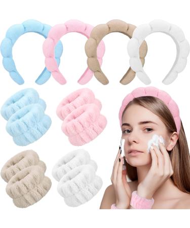 Jexine 4 Set Spa Headband and Wristbands for Women Face Washing  4 Pcs Cute Sponge Headbands for Makeup 8 Pcs Microfiber Wrist Wash Towel Band for Girls Washing Face Skin Care Wristbands