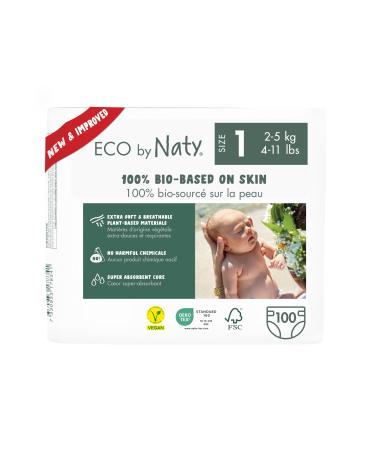 Eco by naty baby eco diapers - environmentally friendly premium bio diapers made of plant -based materials ideal for sensitive baby skin (size 1 - 100 pieces) - monthly box size 1 (100 pieces)