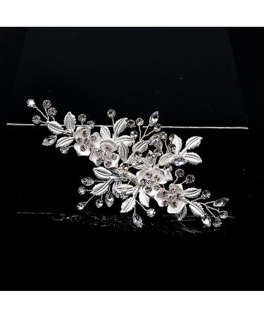 Wedding Hair Clip Rhinestone Bridal Hair Accessories Flower Hair Clip for Bride Bridesmaid Silver Handmade Flower Hair Pins Head Pieces for Women and Girls Hair Piece (Sliver) - Buy Online on SooperMarket.com