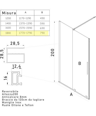 Buy 8mm H200 Sliding Shower Door Without BRENTA Profiles - 120 | International Shipping Available - Buy Online on SooperMarket.com