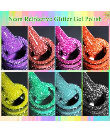 MIZHSE Neon Reflective Glitter Gel Polish Set - Sparkly Diamond Shimmer - Soak Off UV LED - Home & Salon Manicure - Buy Online on SooperMarket.com