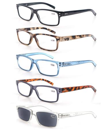 Modfans (5 pack) Reading glasses 2.0 men/women good glasses high quality comfortable great reading aid for men and women +2.00 5 mixed colors