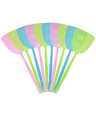TuParka 10 Pack Fly Swatters Manual SWAT pest control made of plastic with a long handle household fly swat insect mosquito wasp blue+green+pink