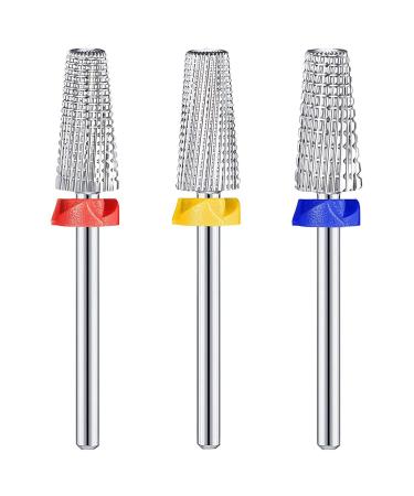 Peowuieu 3 Pieces Nail Carbide 5 in 1 Bit Multi-Function Tapered Shaping Nail Drill Carbide Nail Drill Bit Use for Both Left