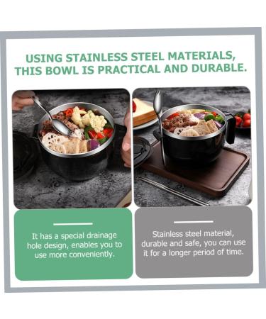 Zerodeko 1 Set Instant Noodle Bowl Food Containers Noodle Bowl with Lid Bowl with Tableware Japanese Ramen Noodles Salad Bowl Lidded Food Bowl Child Chopsticks Stainless Steel 18.50X15.50X11.50CM Black - Buy Online on SooperMarket.com