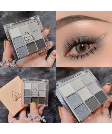 Black Smokey Eyeshadow Palette - 9 Cool Toned Matte Glitter Shades | Long Lasting & Waterproof Makeup for Girls and Women - Silver - Buy Online on SooperMarket.com