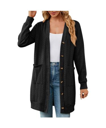 Gefomuofe Cardigan Women's Long Cardigan Lightweight Loose Cardigan Long Cardigan Women's Lightweight Loose Casual Cardigan Sun Protection Shirt Holiday Beach Blouse S Black