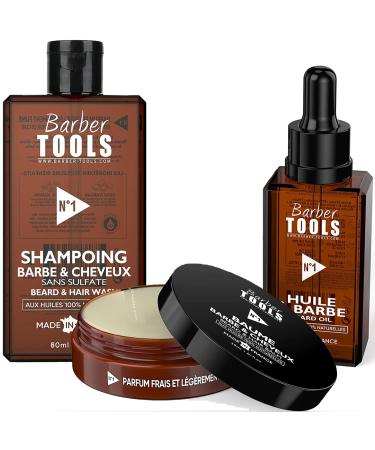 BARBER TOOLS Cosmetic beard set - 30ml beard oil + beard balm 30ml + beard shampoo 80ml | For care and beard care - MADE IN FRANCE