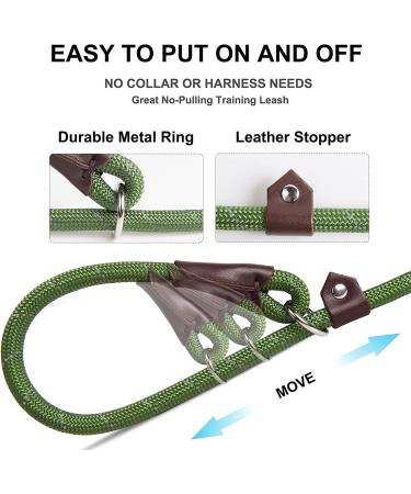 Fida Slip Rope Dog Lead - 1.8m One-Size-Fits-All Leash | Easy Slip-On Design, Reflective Stitching, Durable Climbers Rope - Large Green (1.3cm x 1.8m) - Buy Online on SooperMarket.com