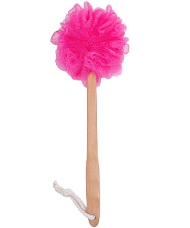 Shower Loofah Body & Back Scrubber - Exfoliating Loofah Bath Brush On a Stick - with Long Wooden Handle Back Brush for Men & Women - Easy Reach Body Wash & Lotion Applicator(Red)