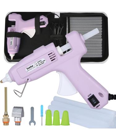 Full Size Hot Glue Gun with 60W/100W/OFF Switch 9.8ft Extra-long Power Cord Industrial Glue Gun with 2 Nozzles 15 Glue Stick Dual Power High Temp Hot Melt Glue Gun Large with Case for Craft Purple
