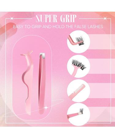 Lasnten DIY Eyelash Applicator Tool Set - Stainless Steel Lash Tweezers Scissors & Brushes for Extensions - Pink | International Shipping - Buy Online on SooperMarket.com