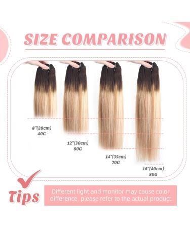 Vlasy Clip in Hair Extensions Human Hair 16 Inch (80 g) 7 Pieces Straight Natural Thick Weft Seamless Real Human Hair Extensions for Women - T2/27+T2/60 - Buy Online on SooperMarket.com