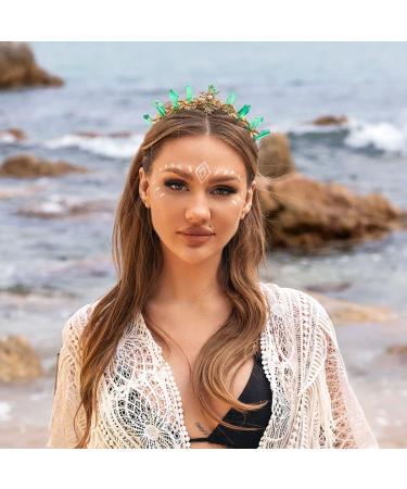 Green Quartz Crown Tiara Headband | Gold Leaf Woodland Fairy Hairband - Buy Online on SooperMarket.com