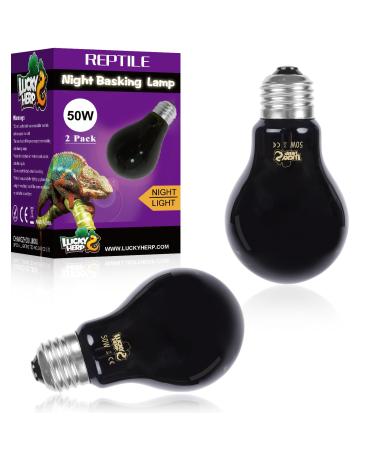 LUCKY HERP Reptile Night Heat Bulb 50W Night Heat Lamp Bulbs for Reptiles 2 Pack Reptiles & Amphibians Basking Spot Light Bulb for Bearded Dragon Lizard Snake Turtle Chameleon