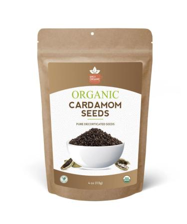 SPICY ORGANIC Premium Decorticated Organic Cardamom Seeds  100% USDA Organic - Perfect for enhancing the taste of a variety of dishes such as baked goods, beverages, curry blends, and meat dishes- 4 Oz.