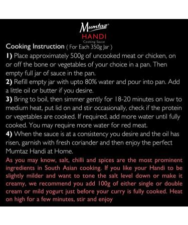 Mumtaz HANDI Indian Curry Cooking Sauce - Pack of 6 x 350g - Restaurant Quality At Home - Serves 4-5 - Buy Online on SooperMarket.com