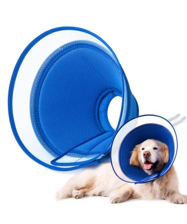 YUNXANIW Dog & Cat Recovery Collars Soft Elizabethan Cone Collars for SurgeryBreathable Mesh Recovery Collar Soft Adjustablet Dog Cones and Cat Cones for After Surge (XL BLUE) XL BLUE