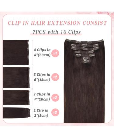 Vlasy Clip in Hair Extensions 14 70g Chocolate Brown Human Hair Seamless 7 Pieces Thick Weft Extensions for Women - Buy Online on SooperMarket.com