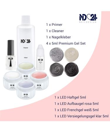 ND24 NAILDESIGN Premium Gelnail Starter Set - 20-Piece LED Gel Kit for Beginners with Adhesive French and Sealing Gels - Made in Germany - Buy Online on SooperMarket.com