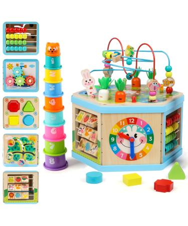 Jacootoy's wood activity cubes 7-in-1 wood motor cubes Pedagogical pearl labyrinth sorting toys for children babies young girls