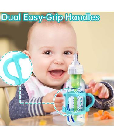 4-Pack Soft Silicone Bottle Handles for Dr Brown Narrow Baby Bottles - BPA Free - Easy Grip - Teach Babies to Drink Independently - Pink Orange Blue Green - Buy Online on SooperMarket.com