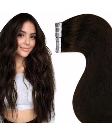 LAAVOO brown real hair tape extensions 50cm invisible tape extensions realhar dark brown hair extension real hair tape in adhesive tape real hair extensions 50g 20pcs #2 50cm-20pcs 1.2 #2