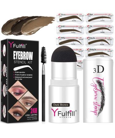 YFulfill Eyebrow Stamp Stencil Kit for Filling and Shaping Smudge-Proof 10 Reusable Stencils Long Lasting Waterproof for Perfect Brow (Dark Brown)