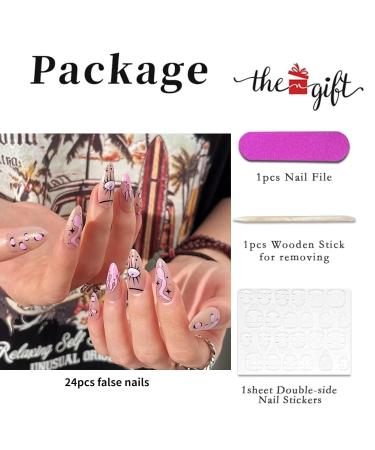 Runrayay 24pcs Press On Nails - Pink Midrings with Snake & Flame French Designs | Oval Nail Art for Women & Girls - Buy Online on SooperMarket.com