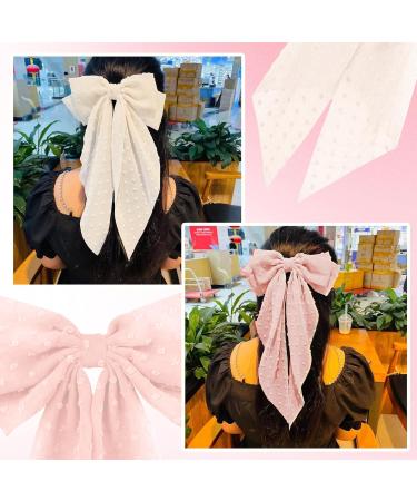 Ruzister 2 Pieces Large Hair Bows for Women Hair Bands Oversized Long Tail Cute Aesthetic Hair Accessories Large Hair Clips for Women Beige/Light Pink - Buy Online on SooperMarket.com