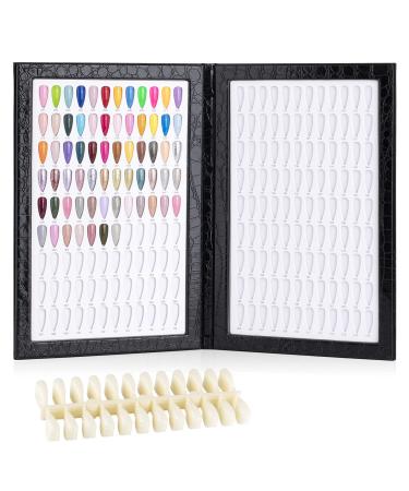 BNG Nail Colour Display Book Gel Polish Nails Art 216 Colors Card Chart with 240 Pcs False Nails Tips Leather Book For Salon Sample Showing Tools Black 216 Colors Black