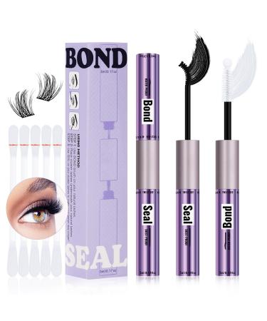 Cluster Lash Glue Lash Bond and Seal Waterproof 10ml Lash Cluster Glue for False Eyelash Wispy Long Lasting All Day Wear 2 in 1 Eyelash Bond and Seal for DIY Lash Extensions (Black Bond 10ML)
