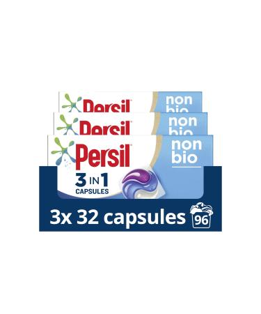 Persil 3 in 1 Non Bio Washing Capsules laundry capsules that are gentle next to sensitive skin with recyclable plastic-free box* 3x 32 capsules (96 washes)