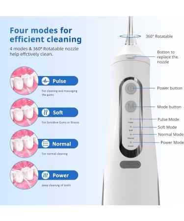 Cordless Water Flosser - 4 Modes, 4 Nozzles, 310ml Capacity, USB Charging, IPX7 Waterproof, Travel-friendly (White) - Buy Online on SooperMarket.com