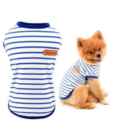 Smalllee_lucky_store summer clothing for dogs striped T-shirt for small and medium-sized dogs cats boys girls sleeveless tea cup yorkie chihuahua clothing S blue