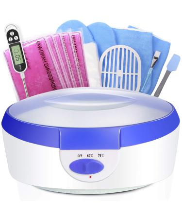 Ejiubas Paraffin Wax Machine - Quick Heating Paraffin Wax Warmer Moisturizing Kit with 2.2 lb Paraffin Wax 2 Thermal Mitts Botties 200 Gloves Liners for Hand and Feet Praffin Bath Blue 2500ml