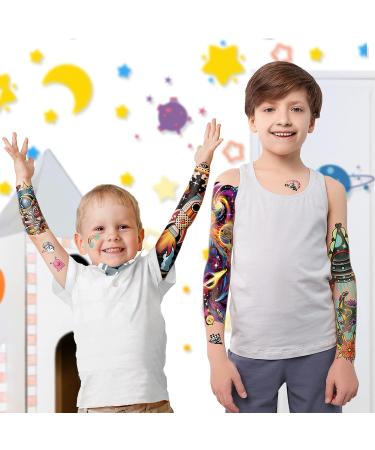 52 Kids Full Arm Temporary Tattoos - Planet, Astronaut, Dolphin, Dinosaur, Unicorn, Bunny & More! Long-Lasting Fake Arm Tattoos for Boys & Girls - Buy Online on SooperMarket.com
