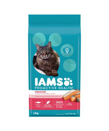 IAMS Proactive Health Dry Cat Food Adult - Indoor Weight & Hairball Care with Salmon 1.59kg Bag 1.59 kg (Pack of 1) Cat Food