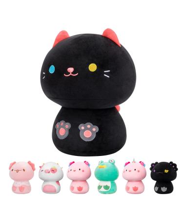 Mewaii 14'' Soft Cat Mushroom Plushie Stuffed Animal Plush Pillow Squishy Toy - Black Black Cat 14 Inch