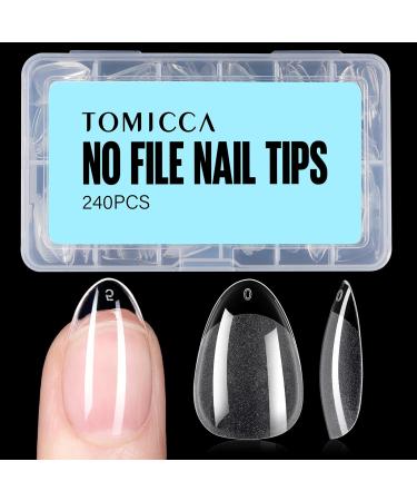 TOMICCA Short Almond Nail Tips 240Pcs Half Matte Soft Gel Nail Tips 12 Sizes Acrylic Pre-Shaped Nails Full Cover False Nails for Extension Nail