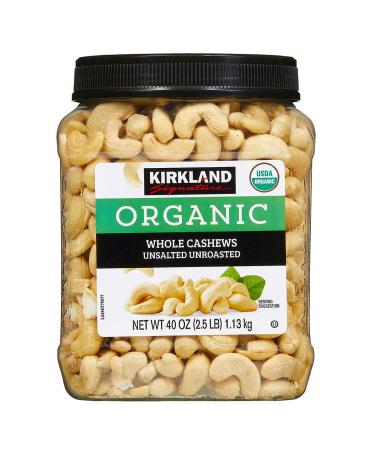 Kirkland Signature Organic Unsalted Cashew, 40 Oz Unsalted 2.5 Pound (Pack of 1)