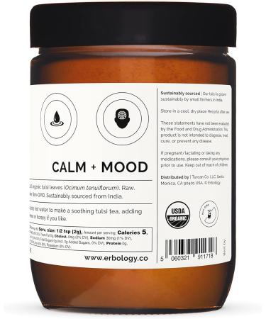 Organic Tulsi Powder 180g - Holy Basil for Calm and Mood - Raw, Vegan, Gluten-Free - Non-GMO - No Additives - Recyclable Glass Jar - Buy Online on SooperMarket.com